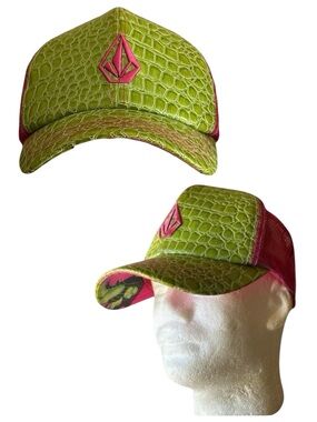 Todd Bratrud RARE Volcom Ball Cap Green Lizard Embossed Pink Mesh